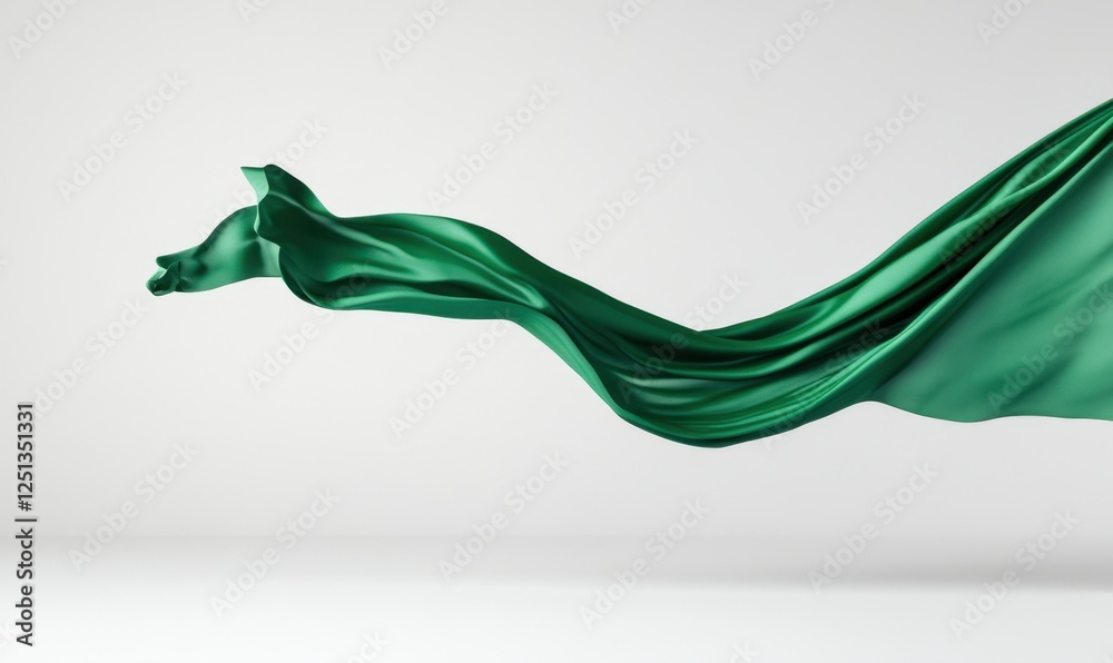 Fototapeta premium Emerald silk fabric flowing, elegant studio shot, minimalist background, design element