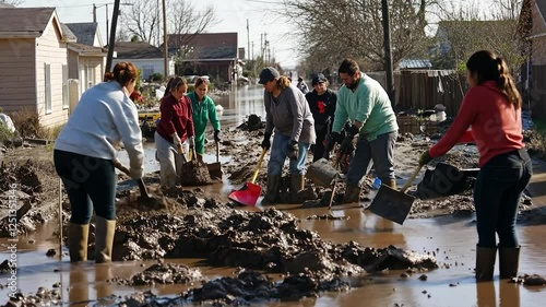Flood Relief Efforts in Residential Area
