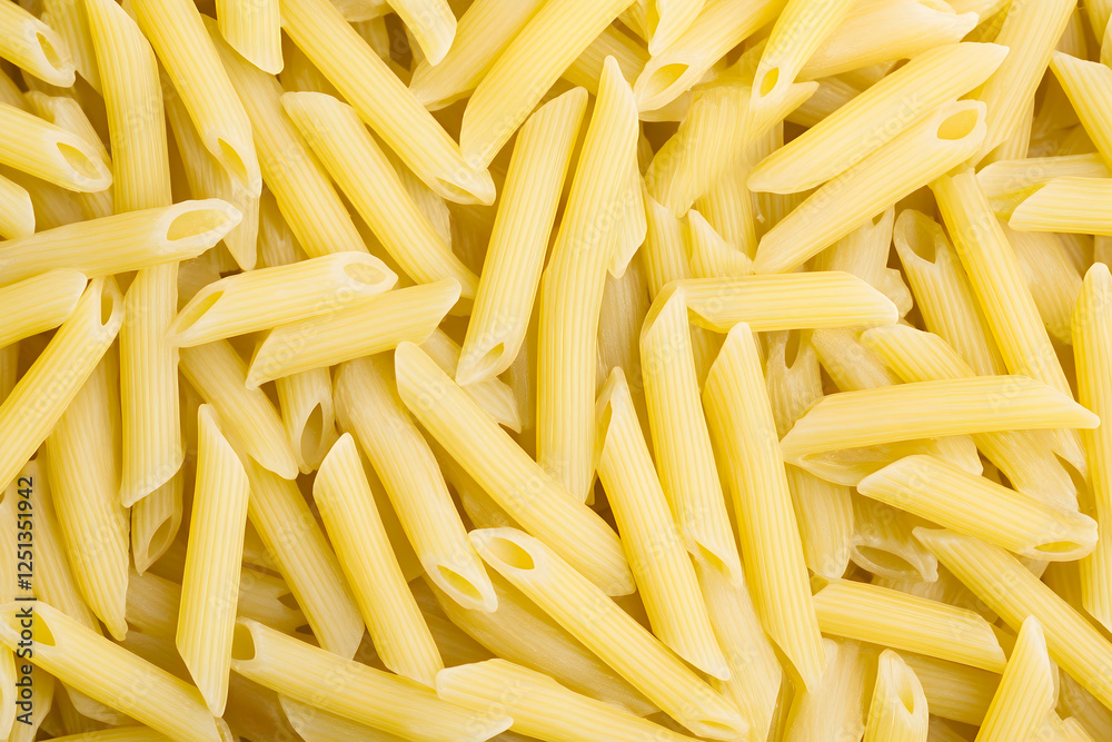Uncooked penne pasta background, food texture Uncooked penne pasta background, food texture