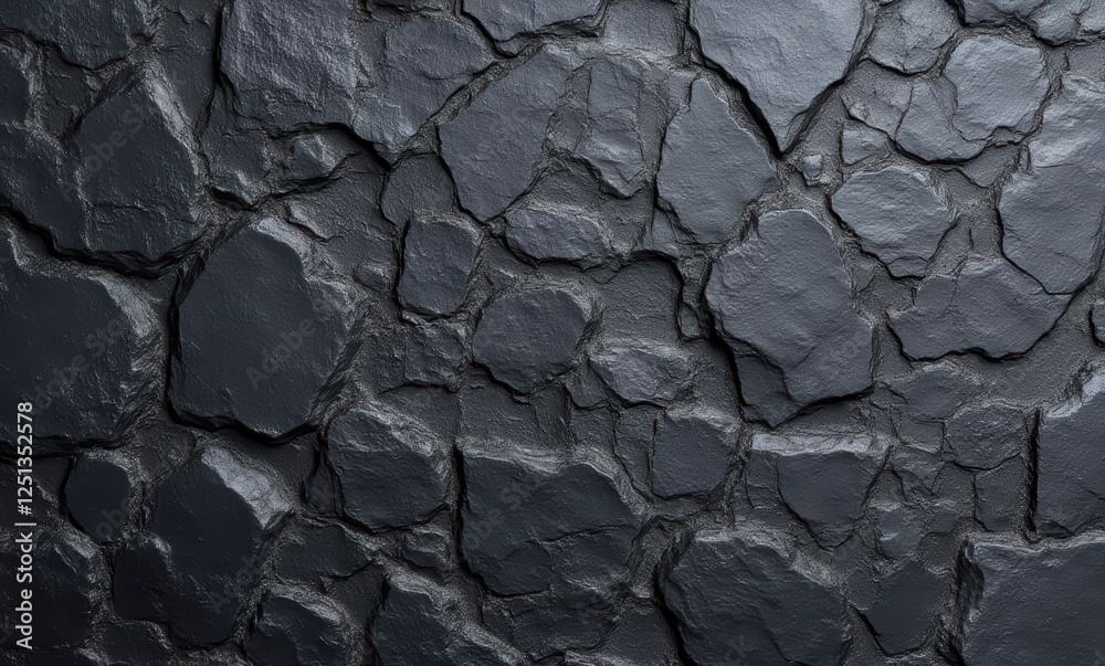 Textured black stone wall close-up Textured black stone wall close-up