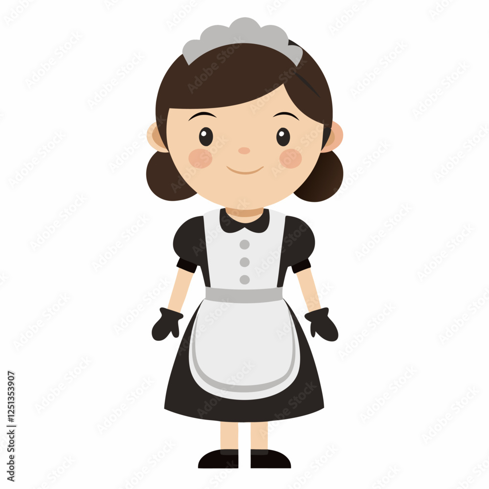 cartoon housemaid in uniform.Isolated on white background. Front view .Vector illustration. cartoon housemaid in uniform.Isolated on white background. Front view .Vector illustration.