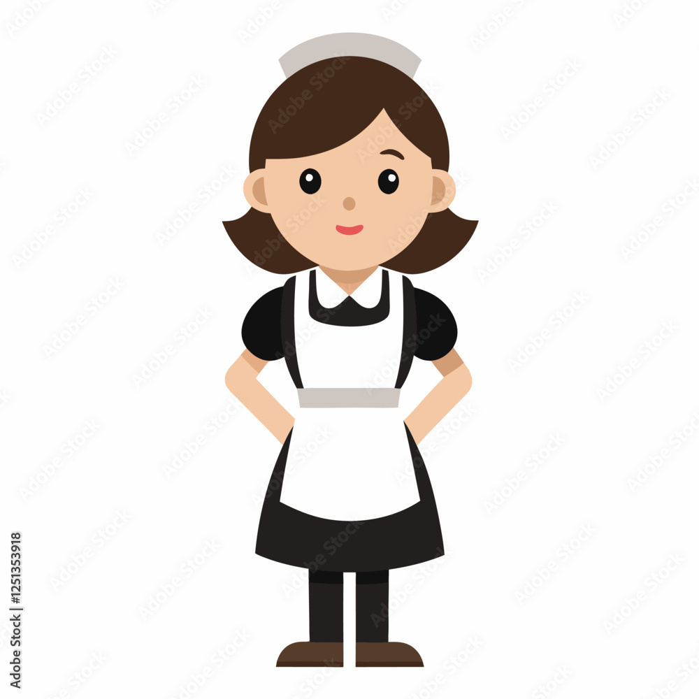 cartoon housemaid in uniform.Isolated on white background. Front view .Vector illustration. cartoon housemaid in uniform.Isolated on white background. Front view .Vector illustration.