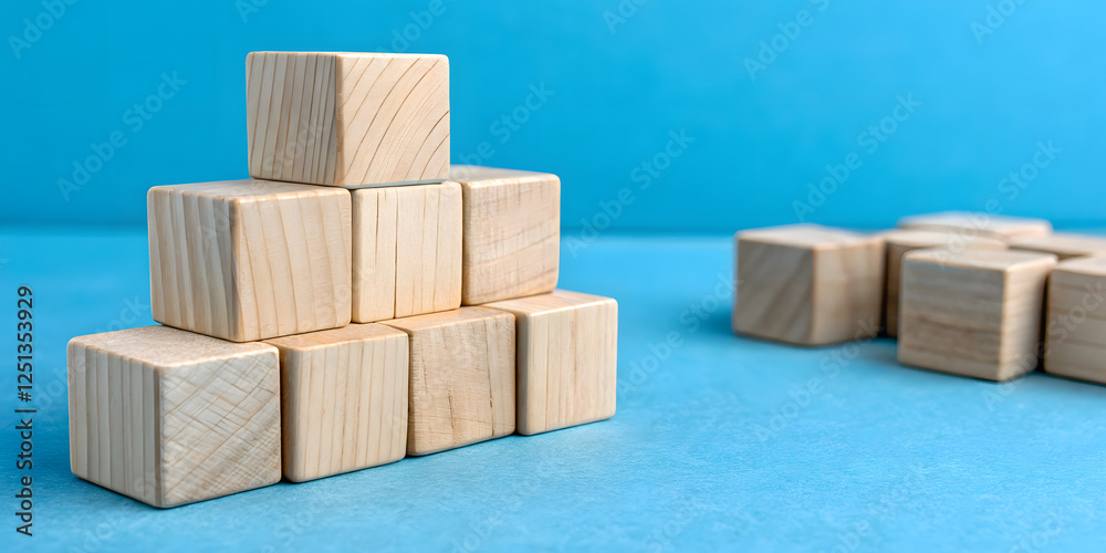Wooden blocks on a blue background. The concept of business success. Wooden blocks on a blue background. The concept of business success.