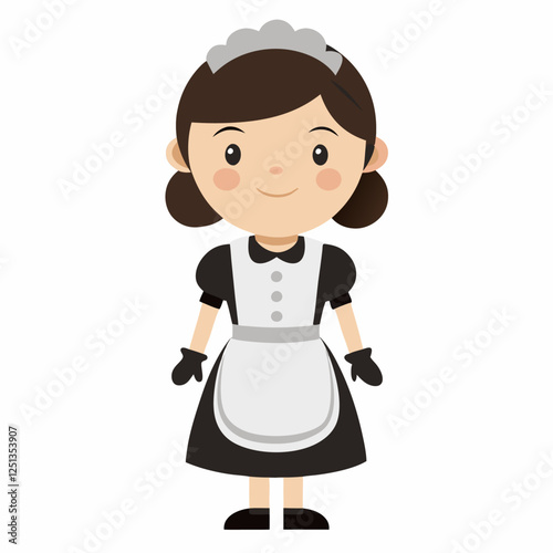 cartoon housemaid  in uniform.Isolated on white background. Front  view .Vector illustration. 