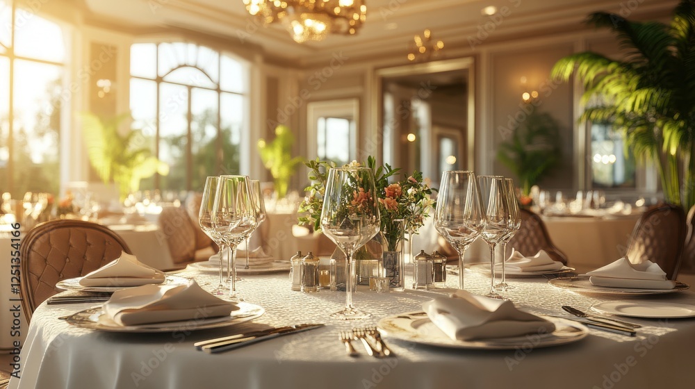 A beautiful table setting for Thanksgiving dinner in a restaurant. Private dining. Horizontal image, indoors, selective focus. A beautiful table setting for Thanksgiving dinner in a restaurant. Private dining. Horizontal image, indoors, selective focus.