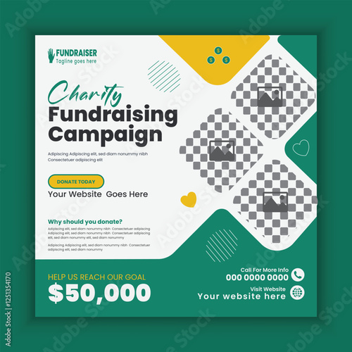 Charity Square social media post template Or donation fundraising campaign Facebook, Instagram Banners design, Charity Ads Promotional Poster Design