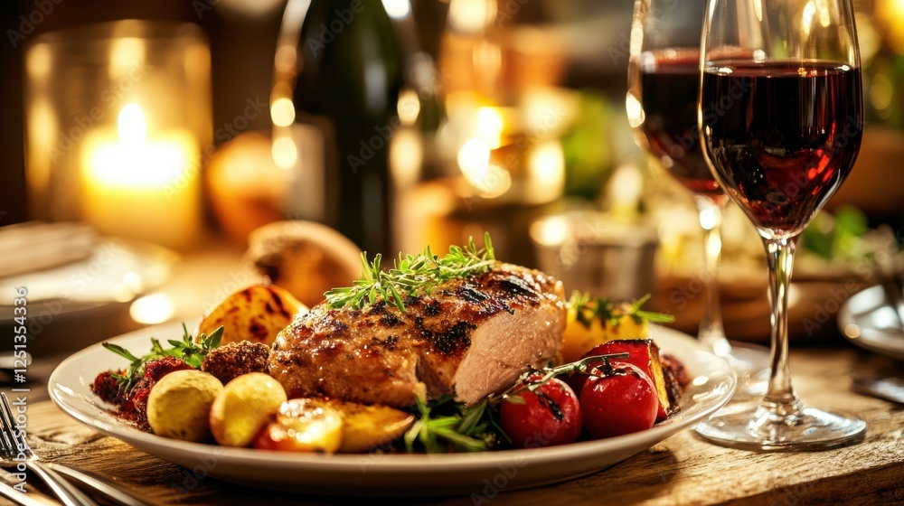 A beautiful table setting for Thanksgiving dinner in a restaurant. Private dining. Horizontal image, indoors, selective focus. A beautiful table setting for Thanksgiving dinner in a restaurant. Private dining. Horizontal image, indoors, selective focus.