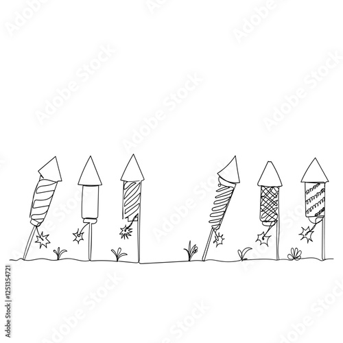 continuous line drawing sparks of fireworks
