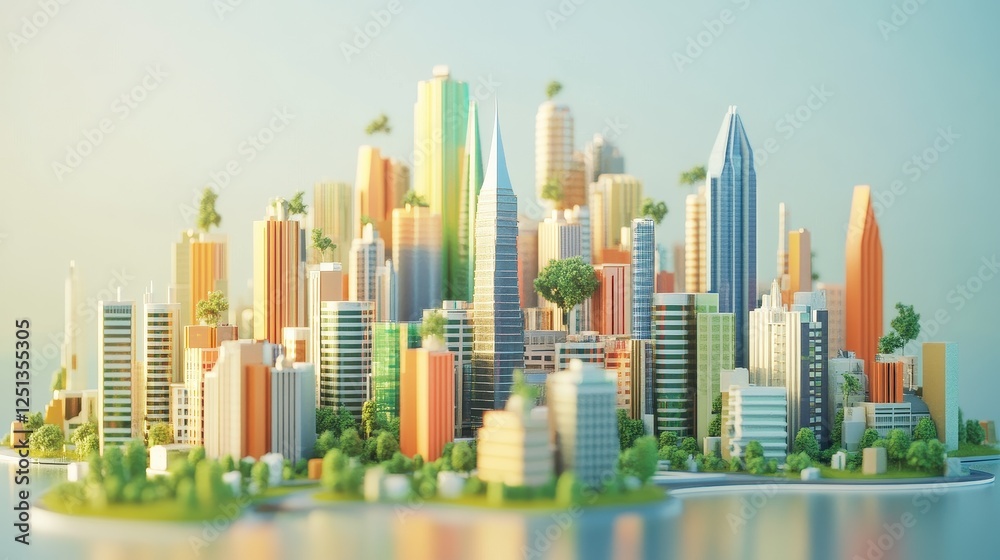 Obraz premium Net-zero strategy roadmap flat design front view future cities theme 3D render Complementary Color Scheme.