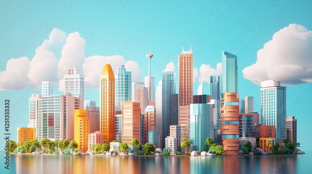 Obraz premium Net-zero strategy roadmap flat design front view future cities theme 3D render Complementary Color Scheme.