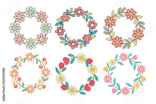 Wallpaper Mural A Bundle of Cute Cercle Flower Wreath Vector Cartoon Illustration Torontodigital.ca