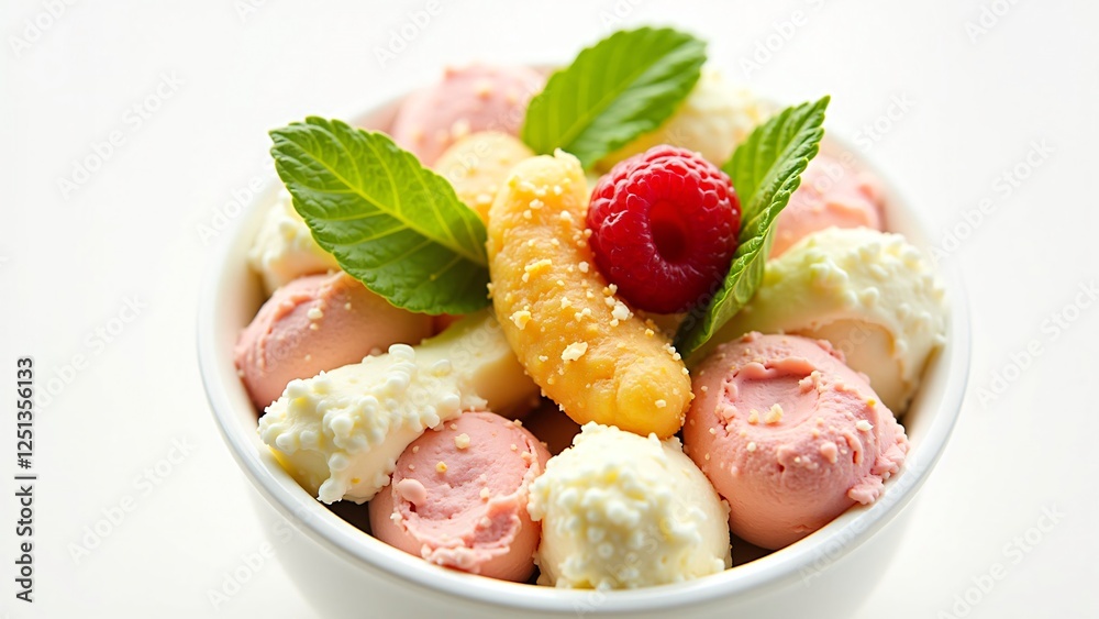 Delicious Assortment of Ice Cream Scoops with Raspberry and Shortbread Delicious Assortment of Ice Cream Scoops with Raspberry and Shortbread