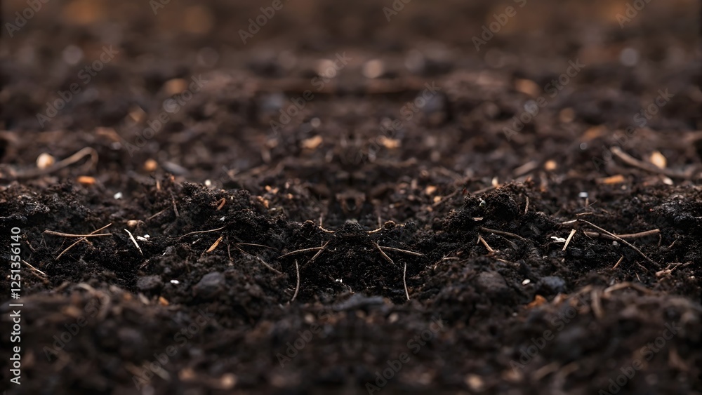 Dark Fertile Detailed Soil Surface Texture Background for Agricultural, Gardening and Environmental Projects. Dark Fertile Detailed Soil Surface Texture Background for Agricultural, Gardening and Environmental Projects.