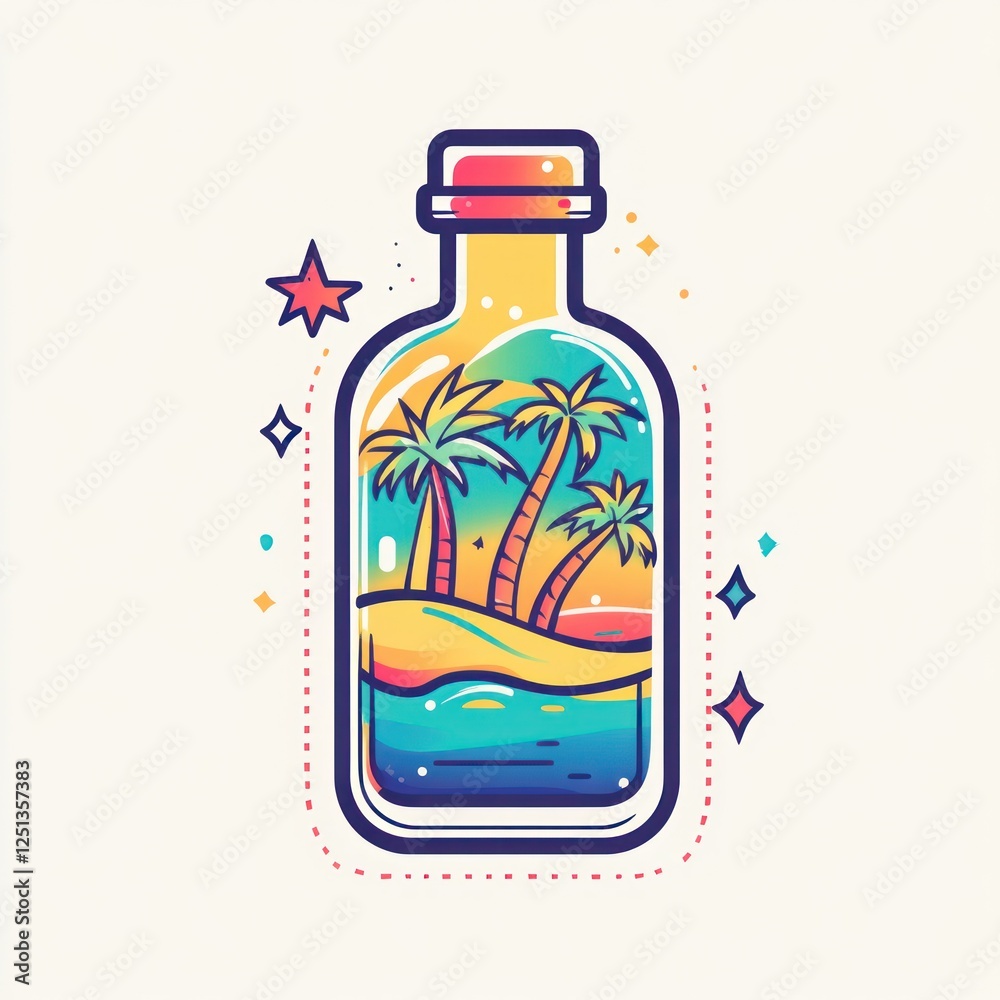 Tropical Island Scene Inside Glass Bottle Artwork Tropical Island Scene Inside Glass Bottle Artwork