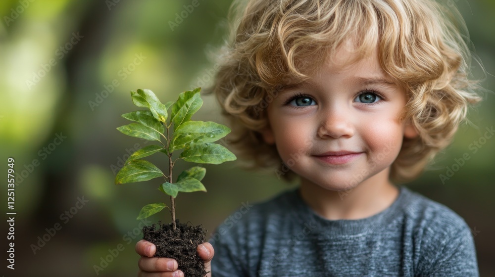 A Young Child Holds A Small Growing Plant A Young Child Holds A Small Growing Plant