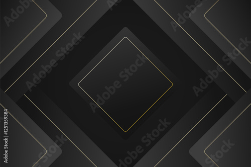 luxury Black Rounded diamond shape background with gold line. Abstract geometry background with modern and elegant concept.