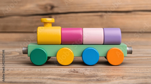 Creative playtime with a colorful wooden toy train home fun and learning environment close-up photo