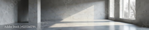 Empty gray wall, minimalist hall, high ceiling, gray, clean