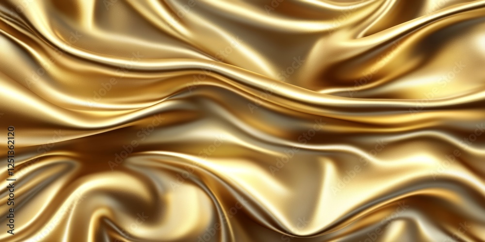 Fototapeta premium Flowing Golden Fabric Elegant, Golden Drapery Texture with Smooth Strokes and Rich Yellow Tones