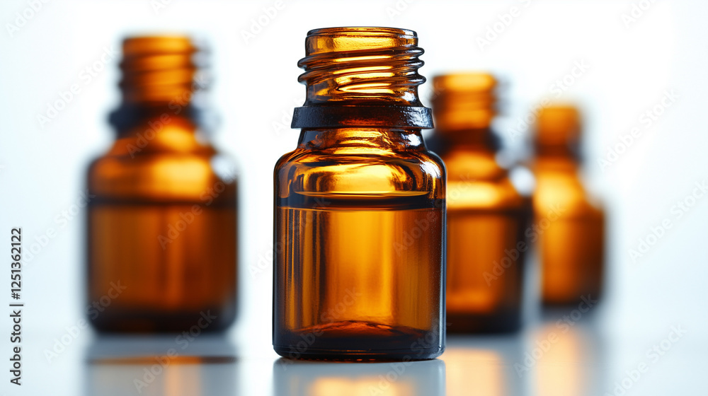 Amber dropper bottles with a minimalistic design isolated on a white background Amber dropper bottles with a minimalistic design isolated on a white background