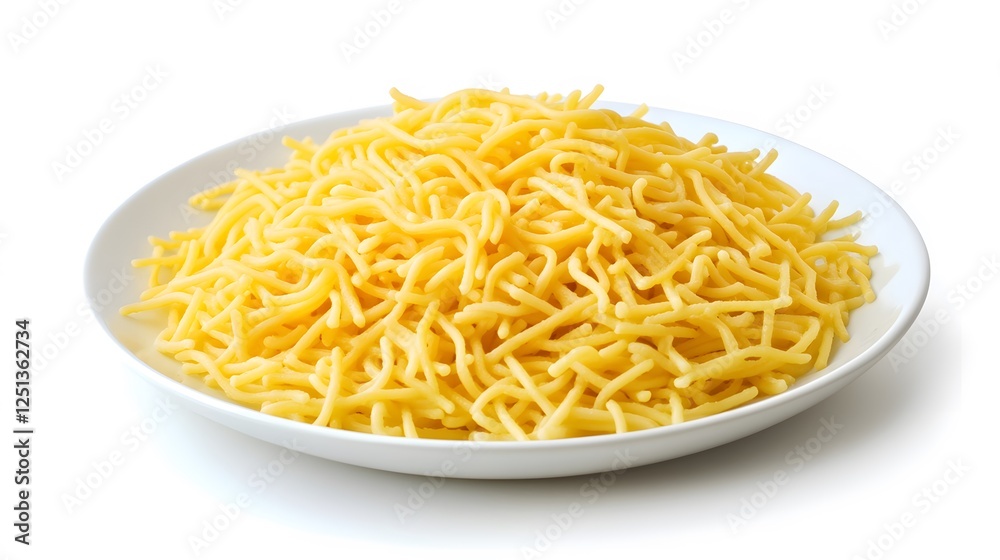A delicious plate of spaghetti, isolated on a white surface A delicious plate of spaghetti, isolated on a white surface