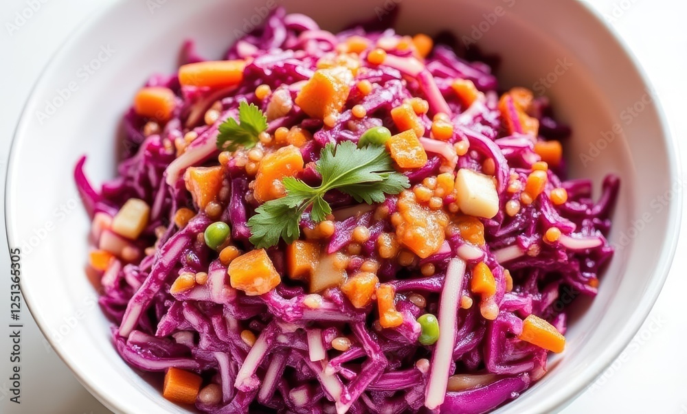 Vibrant purple cabbage salad with vegetables Vibrant purple cabbage salad with vegetables