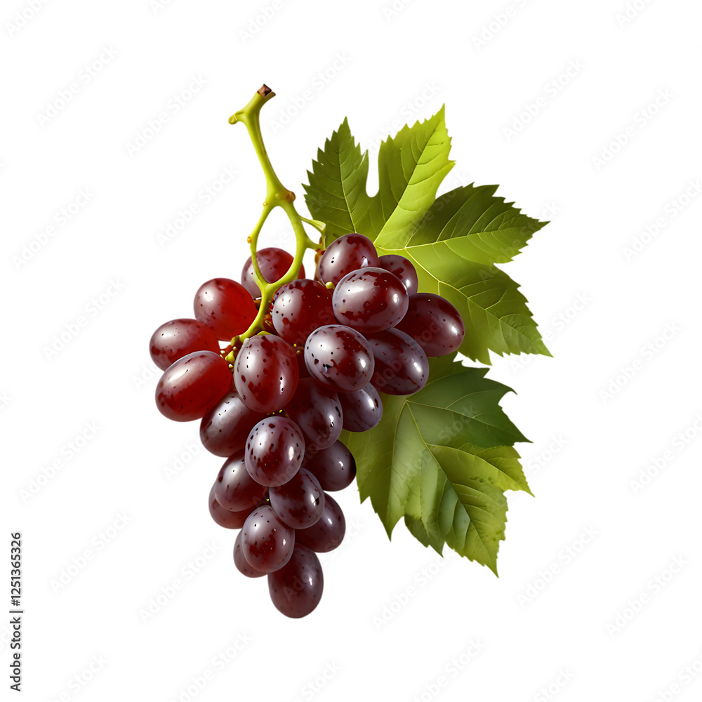 Fototapeta premium Red grape with leaves isolated on a transparent background