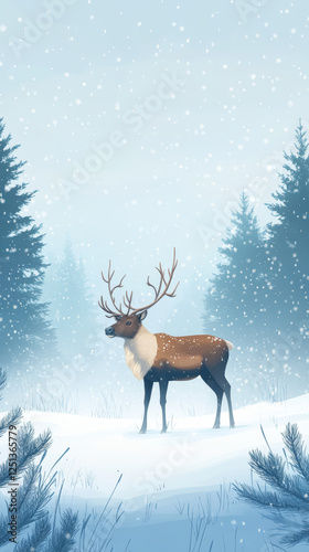 Snowy Splendor: Reindeer in Winter Wonderland (Variant 3)