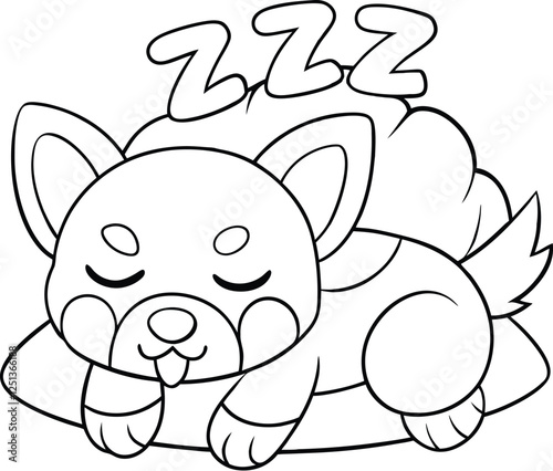 Adorable Sleeping Puppy Cartoon, Line Art, Zzzs, Cute Dog, Pillow, Restful, Canine, Drawing, Colorin