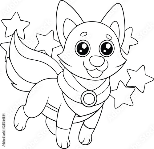 Adorable Starry Puppy Coloring Page Cute Canine, Magical Flight