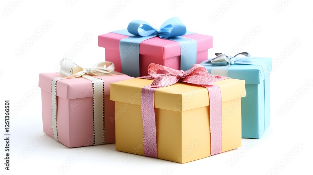 Obraz premium A stack of colorful gift boxes, isolated on white