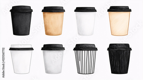 Wallpaper Mural Variety of coffee cups displayed on white background for graphic design projects Torontodigital.ca