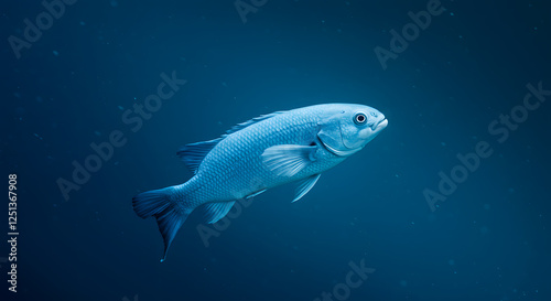 Solitary Blue Fish Underwater Serenity: A Stunning Deep-Sea Photograph