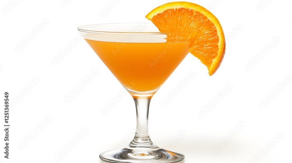 A glass of orange juice with a slice of orange, isolated on white A glass of orange juice with a slice of orange, isolated on white