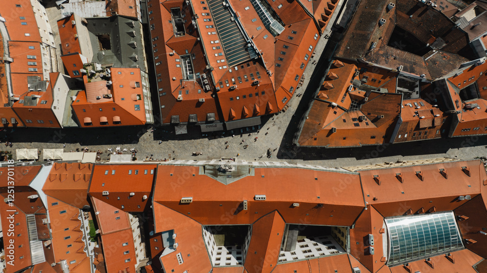 Bratislava old town view castle and city church in city centre. bratislavy skyline aerial view drone footage of bratislava slovakia city.