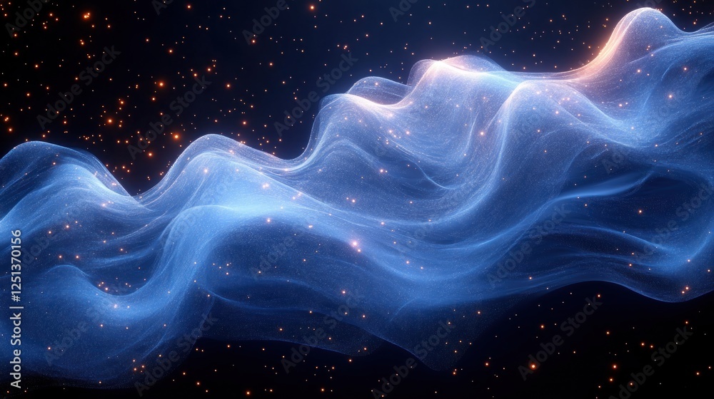 Obraz premium Abstract blue wave energy, dark space background, cosmic particles, design element