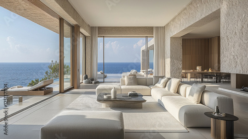 Luxury seaside villa living room with ocean view