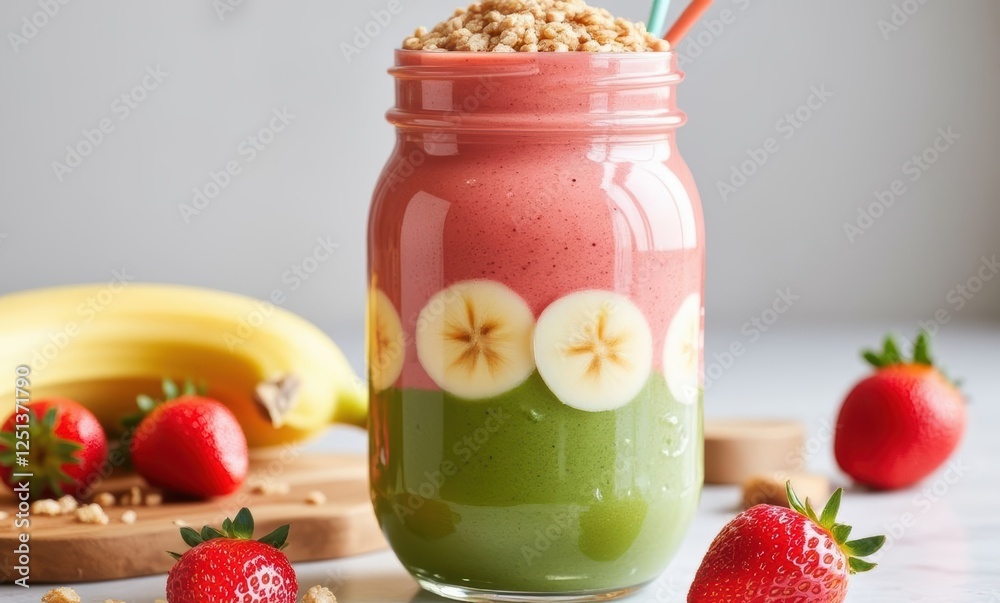 Layered smoothie with fruits and granola Layered smoothie with fruits and granola