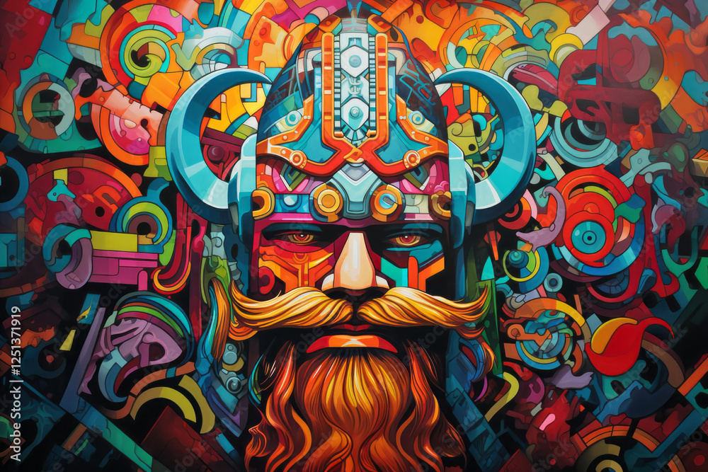 Fototapeta premium Brave Warrior Retro Abstract Colorful Painting