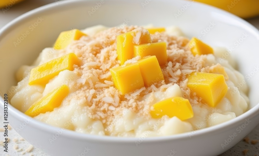 Delicious mango coconut dessert in a bowl Delicious mango coconut dessert in a bowl
