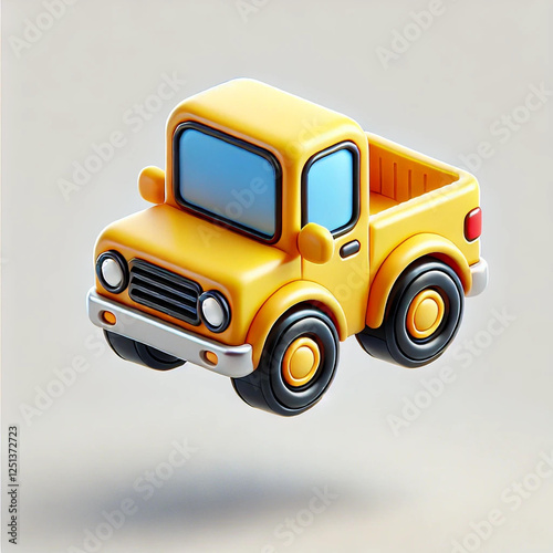 Cute 3D Cartoon Yellow Pickup Truck Icon