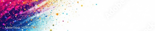 Abstract halftone pattern; white background, cyan, magenta, yellow ,  illustration,  style,  bold
