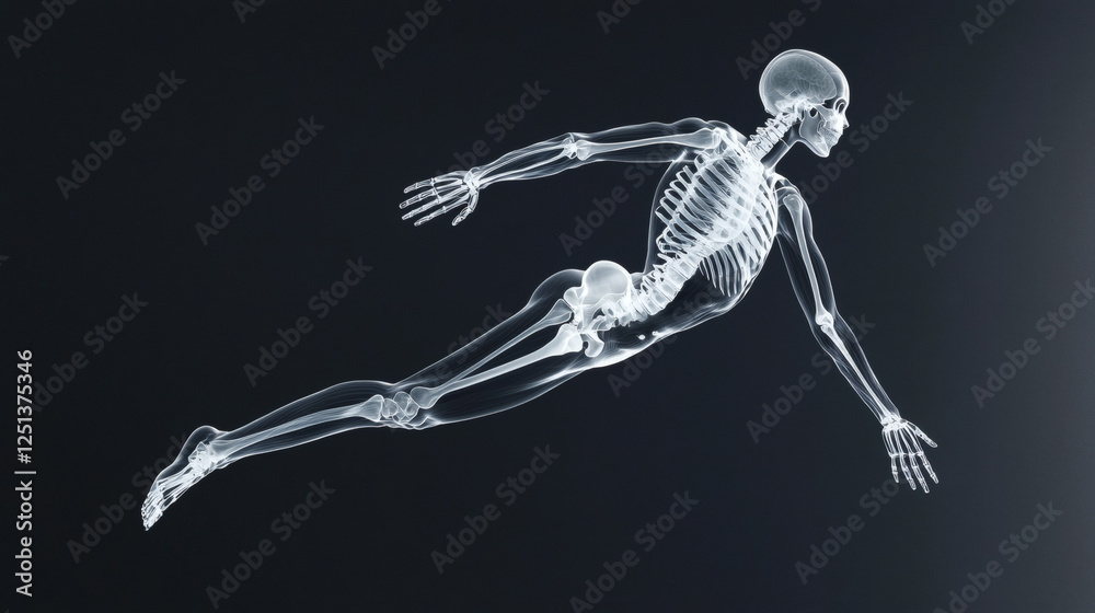 Obraz premium Skeleton figure running in motion on a solid black background with no distractions