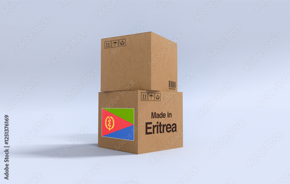 Fototapeta premium Made in Eritrea, Carboard carton boxes with ‎Eritrean flag 3D Render