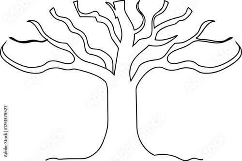 Bare Winter Tree Outline, Simple Line Drawing, Nature Illustration