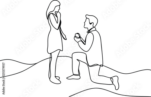 Romantic Marriage Proposal OneLine Drawing of a Kneeling Man