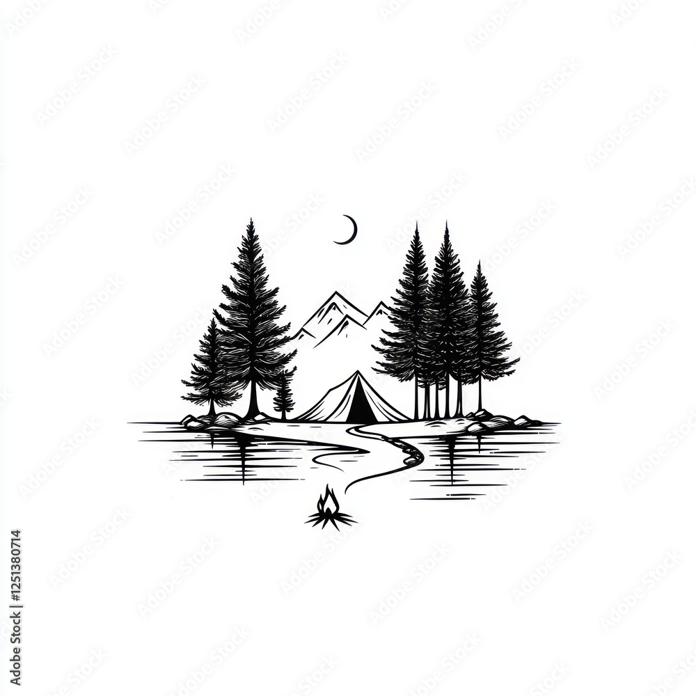Obraz premium Serene Camping Scene By A Mountain Lake At Night