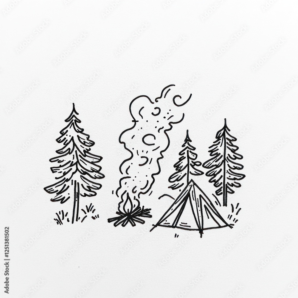 Obraz premium Campsite Illustration Featuring Trees Tent And Fire