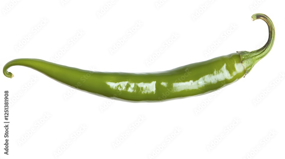 A single green chili pepper, isolated on white A single green chili pepper, isolated on white