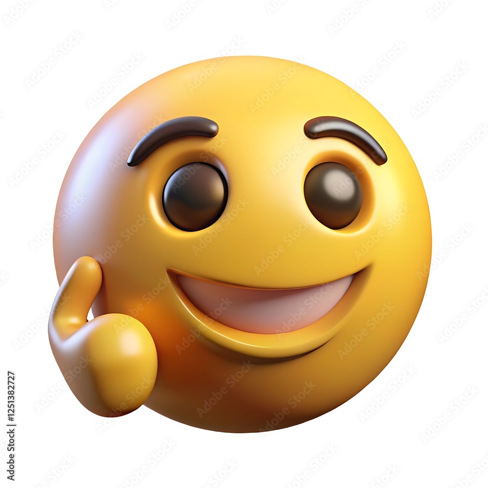 Fototapeta premium Animated Emoji Character with Thumbs Up, Expressing Happiness and Thoughtfulness